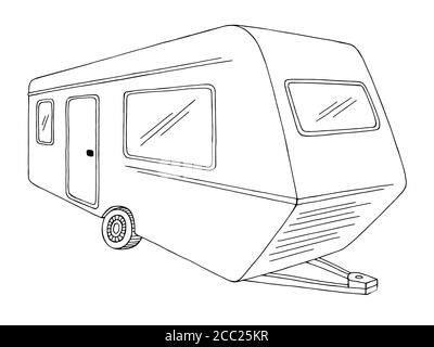 Camper graphic black white sketch illustration vector Stock Vector