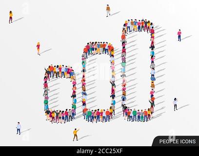 People crowd in form of growing chart. Statistic concept. Vector illustration Stock Vector