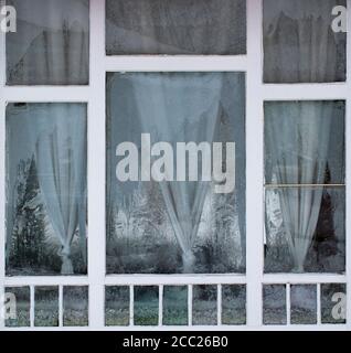 Austria, Window with ice crystal Stock Photo