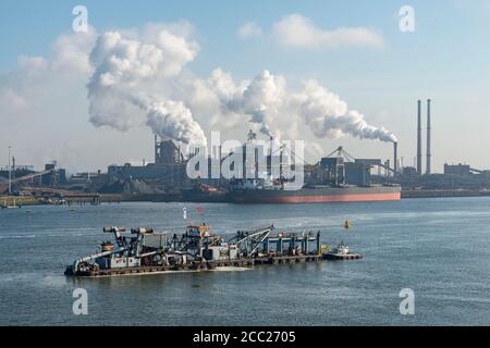 Netherlands, Amsterdam, View of Tata steel plant on North Sea coast Stock Photo