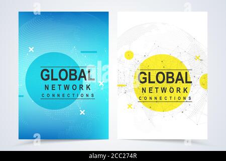 Business vector templates for a4 cover, brochure, flyer, booklet, magazine, annual report. Global network connection background. World map point and l Stock Vector
