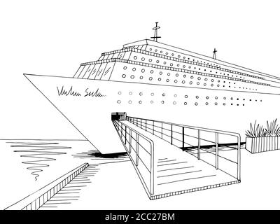 Cruise ship graphic black white landscape sketch illustration vector Stock Vector