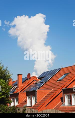 Germany, North Rhine Westphalia, Solar Panels on residential building Stock Photo