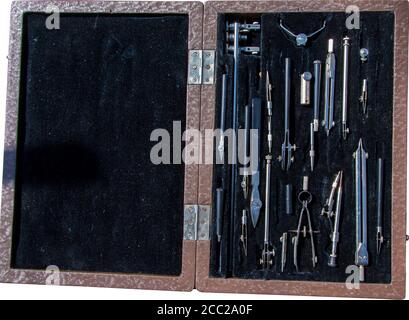 Set of drawing tools in a box isolated over white Stock Photo