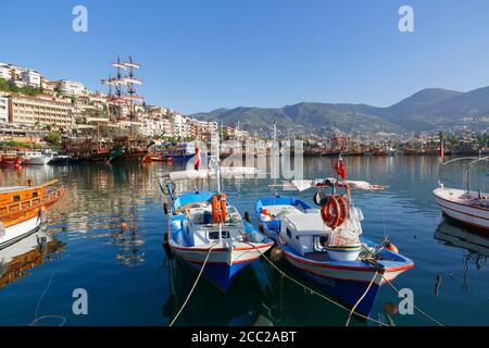 Turkey, View of Fishing port and excursion boats Stock Photo