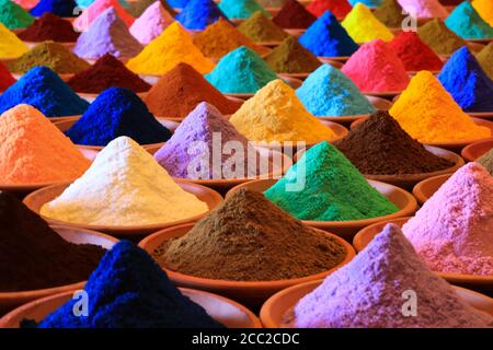 Various spices selection. multicolored powder dyes Stock Photo