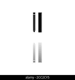 Pencil and ruler. Black symbol on white background. Simple illustration. Flat Vector Icon. Mirror Reflection Shadow. Can be used in logo, web, mobile Stock Vector
