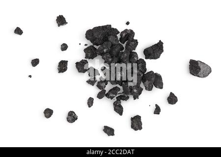 particles of charcoal isolated on white background with clipping path and full depth of field Stock Photo