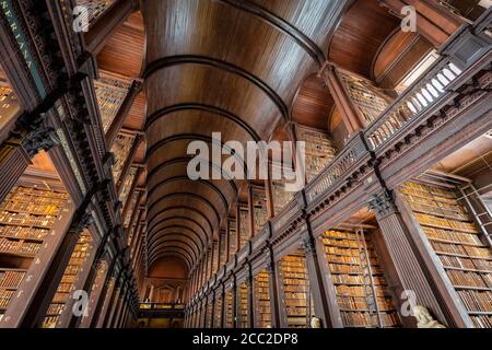 View of the interior of the Trinity College library, Dublin, Ireland, Europe. Stock Photo