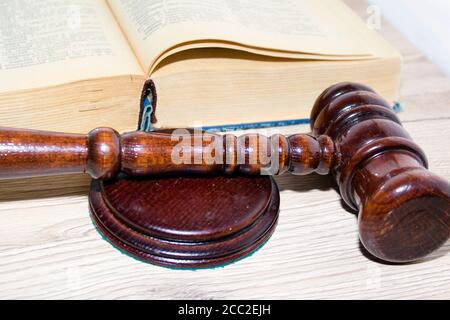 wooden gavel and book Stock Photo