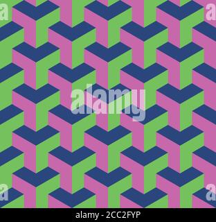 Seamless 3D geometrical pattern of overlapping cubes. Abstract design vector background in three colors. Stock Vector