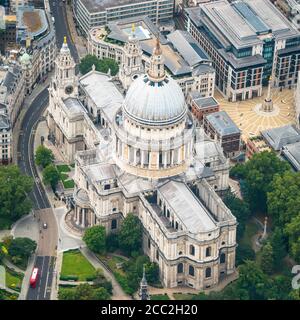 Square aerial view over St Paul's Cathedral in Ludgate Hill, London. Stock Photo