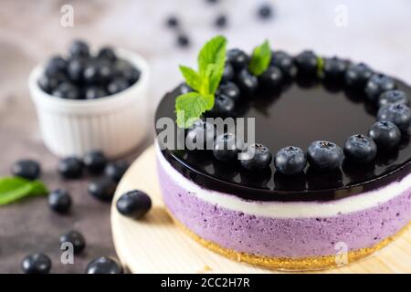 Round blueberry vegan cheesecake Stock Photo