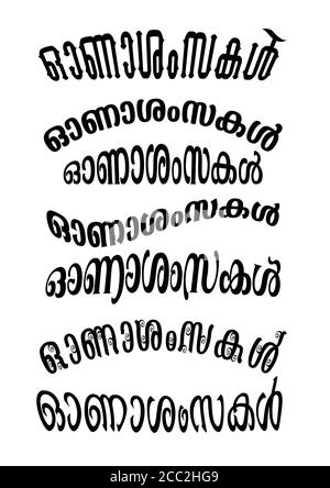 onashamskal Malayalam language font in different style design. vector illustration Stock Vector