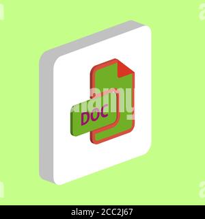 DOC document Simple vector icon. Illustration symbol design template for web mobile UI element. Perfect color isometric pictogram on 3d white square. Stock Vector
