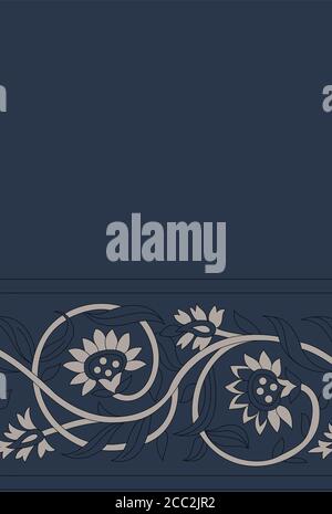 cute floral border pattern on  navy background Stock Vector