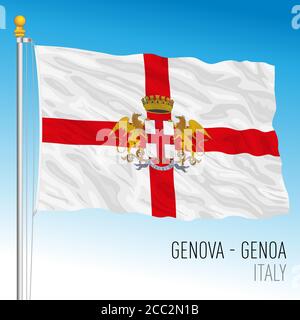 City of Genoa official flag, Liguria, Italy, vector illustration Stock Vector