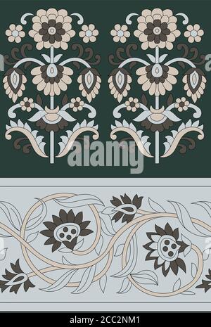 seamless cute floral border  pattern on   background Stock Vector
