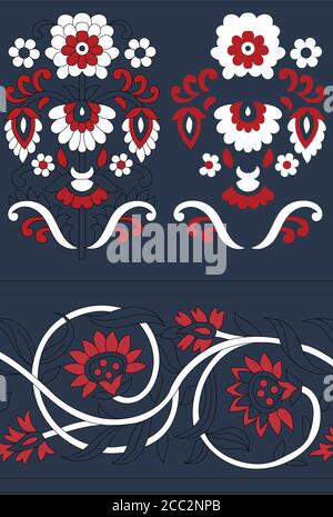 cute floral border pattern on  navy background Stock Vector