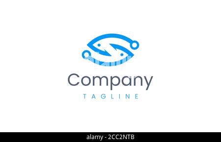 Creative logo design template of fishing rod shape fish Stock Vector