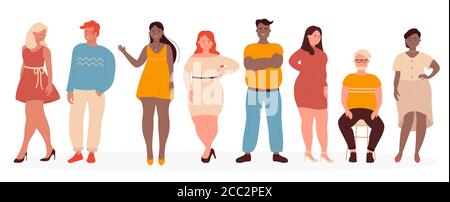 Vector Cartoon happy and smiling plus size people couples. Man and woman.  Curvy, overweight fat people in casual dress clothes Stock Vector Image &  Art - Alamy