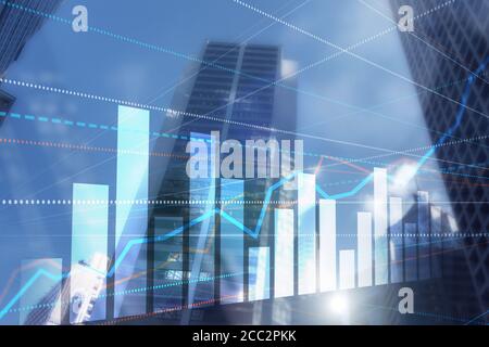 3D Graph and Lines. Hong Kong Blurred Background. For your business project. Stock Photo