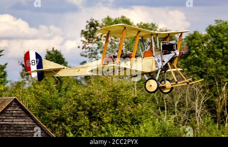 Royal Aircraft Factory BE2c airborne at Shuttleworth Drive in airshow on the 2nd August 2020 Stock Photo