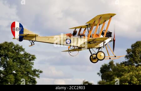 Royal Aircraft Factory BE2c airborne at Shuttleworth Drive in airshow on the 2nd August 2020 Stock Photo