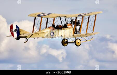 Royal Aircraft Factory BE2c airborne at Shuttleworth Drive in airshow on the 2nd August 2020 Stock Photo