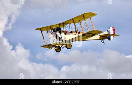 Royal Aircraft Factory BE2c airborne at Shuttleworth Drive in airshow on the 2nd August 2020 Stock Photo