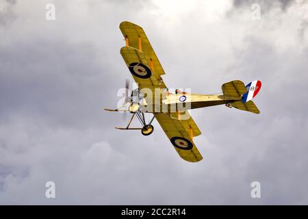 Royal Aircraft Factory BE2c airborne at Shuttleworth Drive in airshow on the 2nd August 2020 Stock Photo