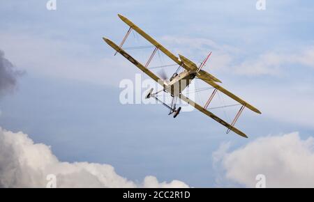 Royal Aircraft Factory BE2c airborne at Shuttleworth Drive in airshow on the 2nd August 2020 Stock Photo