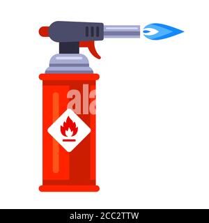 blowtorch with blue flame for construction. flat vector illustration isolated on white background. Stock Vector