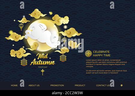 Mid autumn festival greeting template illustration. Web banner design background. Promotion sale home page. Stock Vector