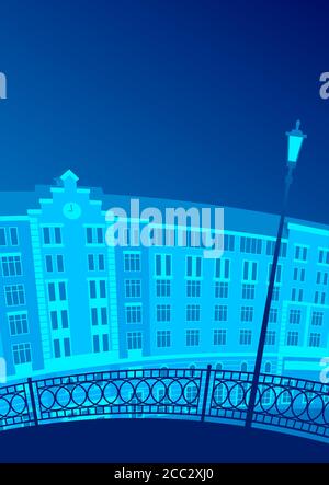 Night city with a beautiful building. Stock Vector