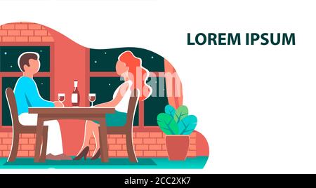 A man and a woman at a table in a cafe. Stock Vector