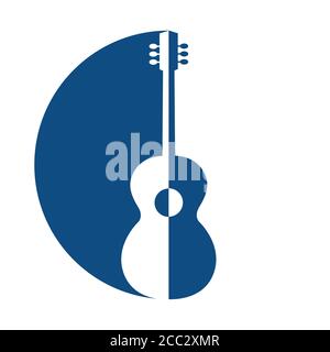 Blue emblem with a silhouette of a guitar. Stock Vector