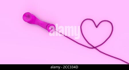 Fixed Phone Receiver Contacts Concept In Love 3d rendering isolated design Stock Photo