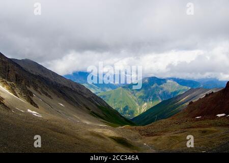 Amazing and beautiful mountain range landscape, peak and hill in Georgia. Stock Photo