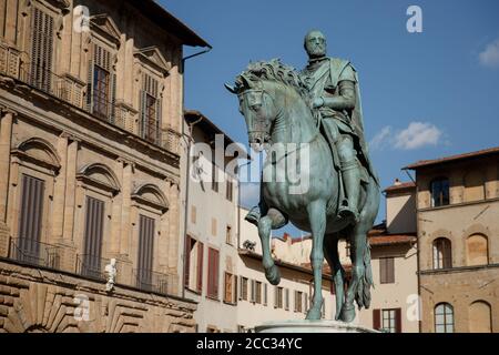 Equestrian statue of Cosimo I de' Medici in Piazza della Signoria in Florence Stock Photo