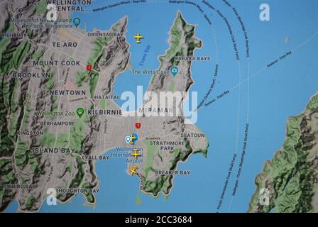 air traffic  over Wellington aera (18 august 2020, UTC 20.16),  on Internet with Flightradar 24 site, during the Coronavirus Pandemic period Stock Photo