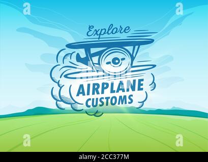Airplane labels on nature vector background. Vector illustration design graphic element Stock Vector