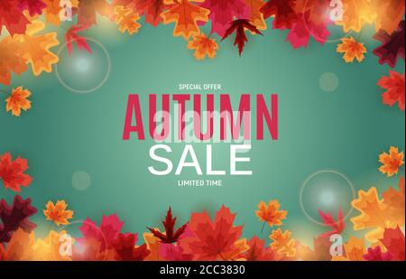 Shiny Autumn Leaves Sale Banner. Vector Illustration Stock Vector