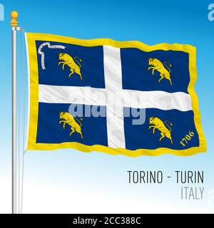 City of Turin official flag, Piedmont, Italy, vector illustration Stock Vector