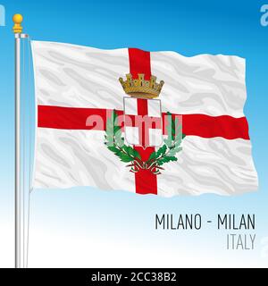 City of Milan official flag, Lombardy, Italy, vector illustration Stock Vector