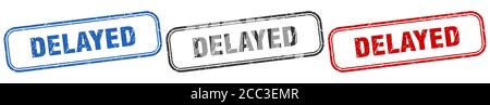 delayed square isolated sign set. delayed stamp Stock Vector