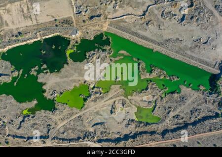 Aerial view of Wetland and recreational park with recycled sewage in the west of Hermosillo. Green water, Aqua color, artificial lake ..... (Photo By Stock Photo