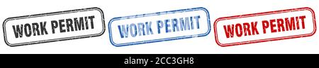 work permit square isolated sign set. work permit stamp Stock Vector