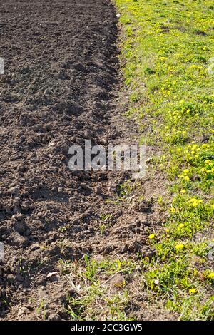 loose soil before planting vegetables on a spring day, agriculture Stock Photo