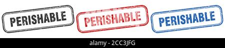 perishable square isolated sign set. perishable stamp Stock Vector